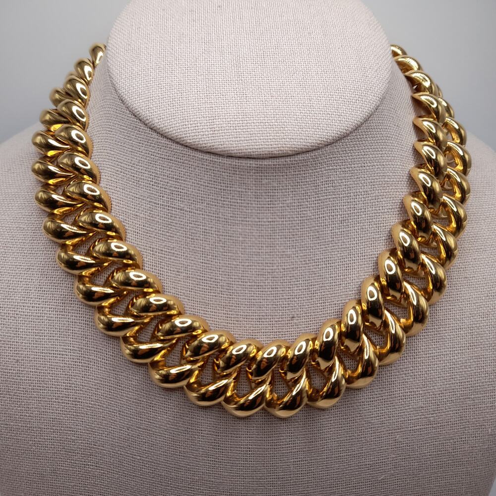 Vintage MONET Gold Plated Chunky Link Necklace 1980s 16 Inch - Picture 2 of 11